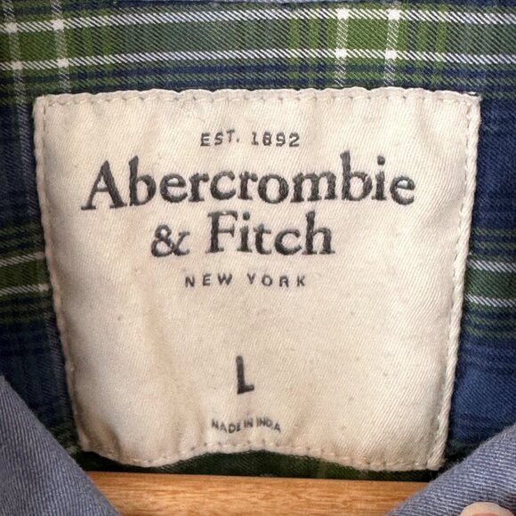 Abercrombie & Fitch LS Shirt Mens Muscle Fit Size Large Blue Green Plaid Preppy - Picture 9 of 13